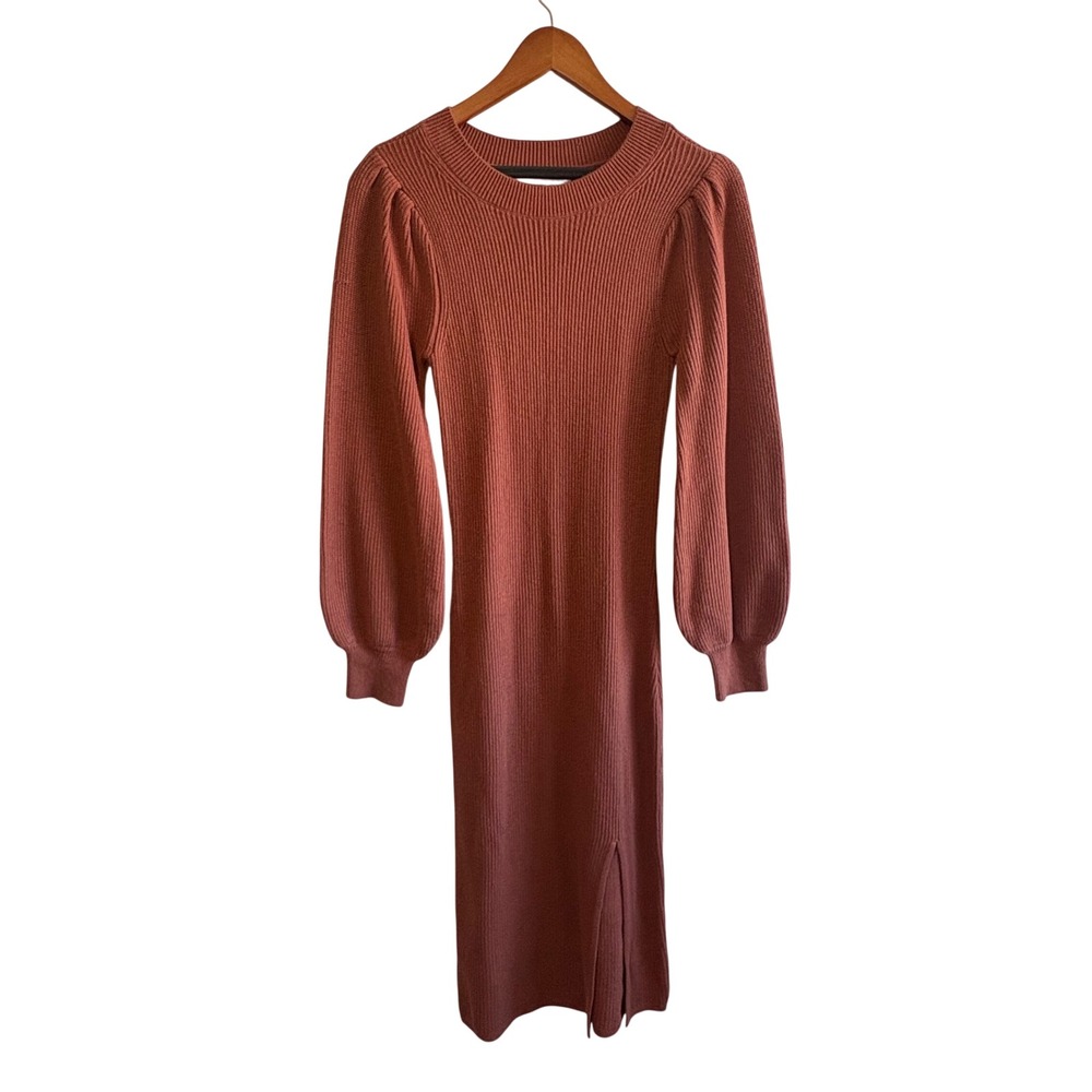 Abercrombie & Fitch Small Burnt Orange Knit Balloon Sleeve Midi Sweater Dress